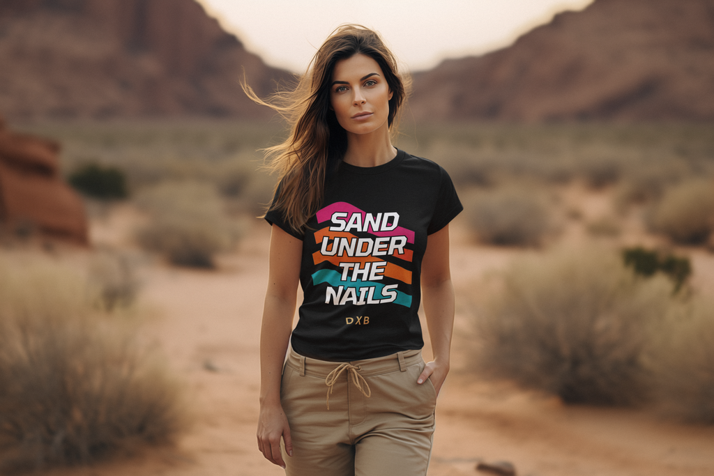 Sand Under The Nails DXB Tee – women's wear mockup