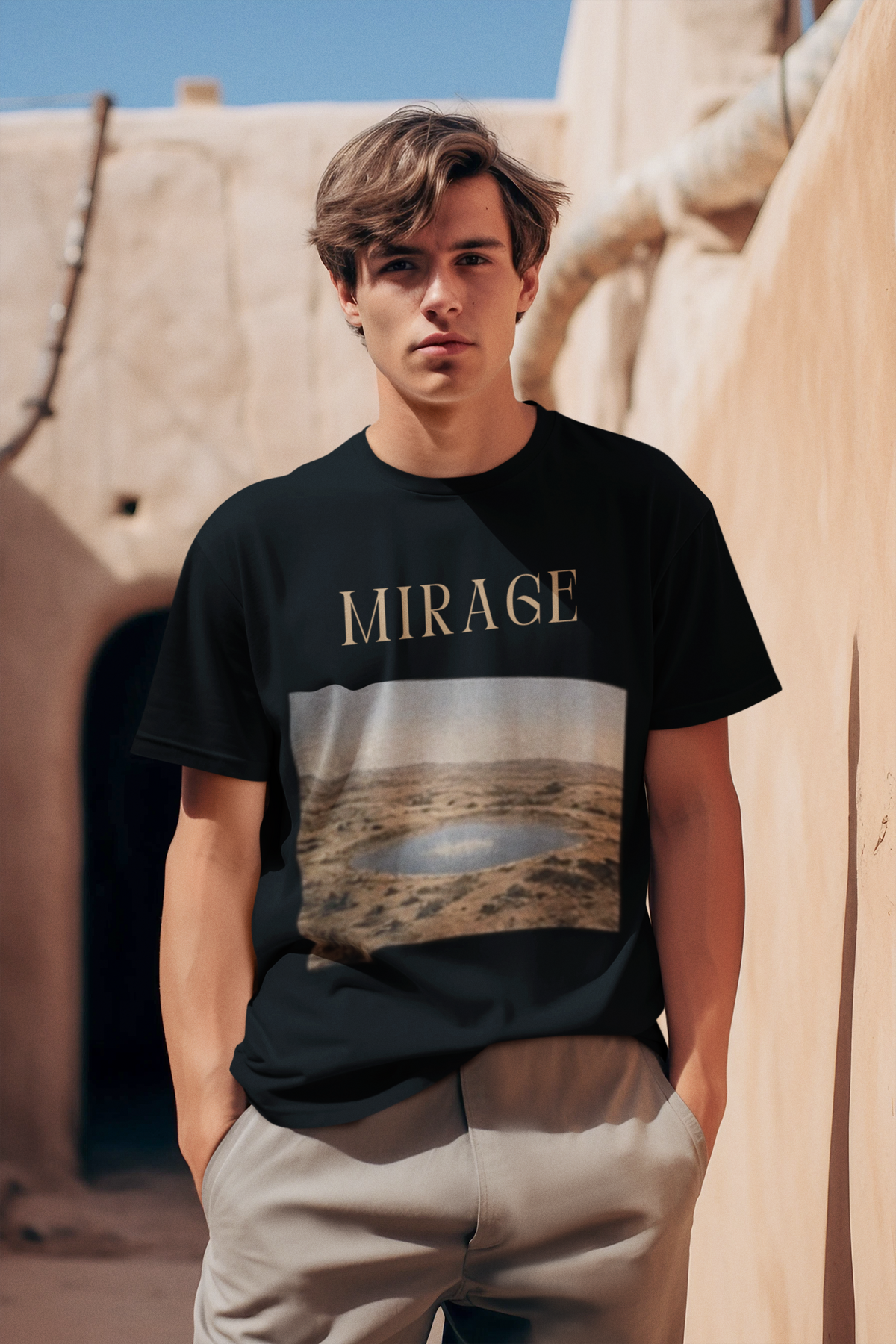 Mirage Tee - Black, man in desert