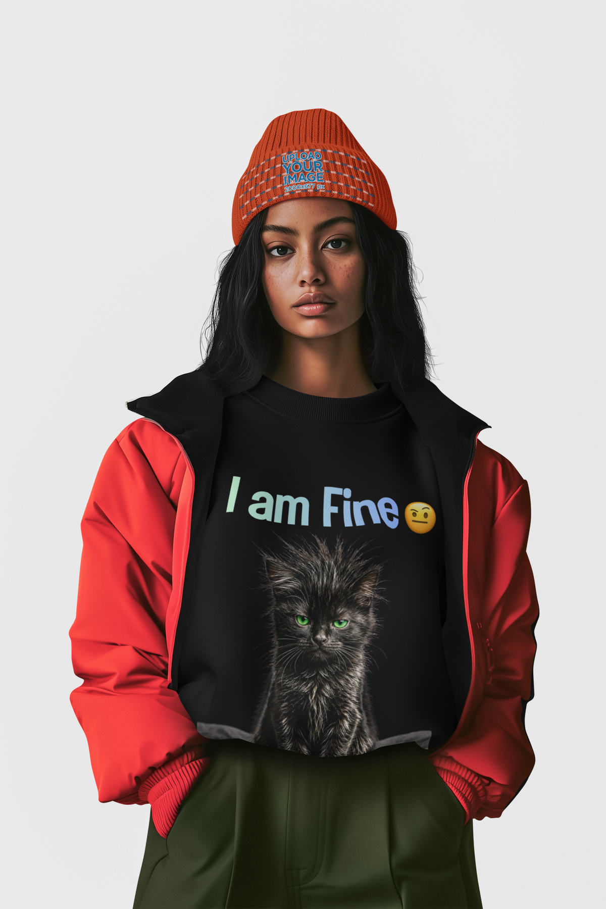 I am Fine Tee - Black lifestyle shot woman in studio