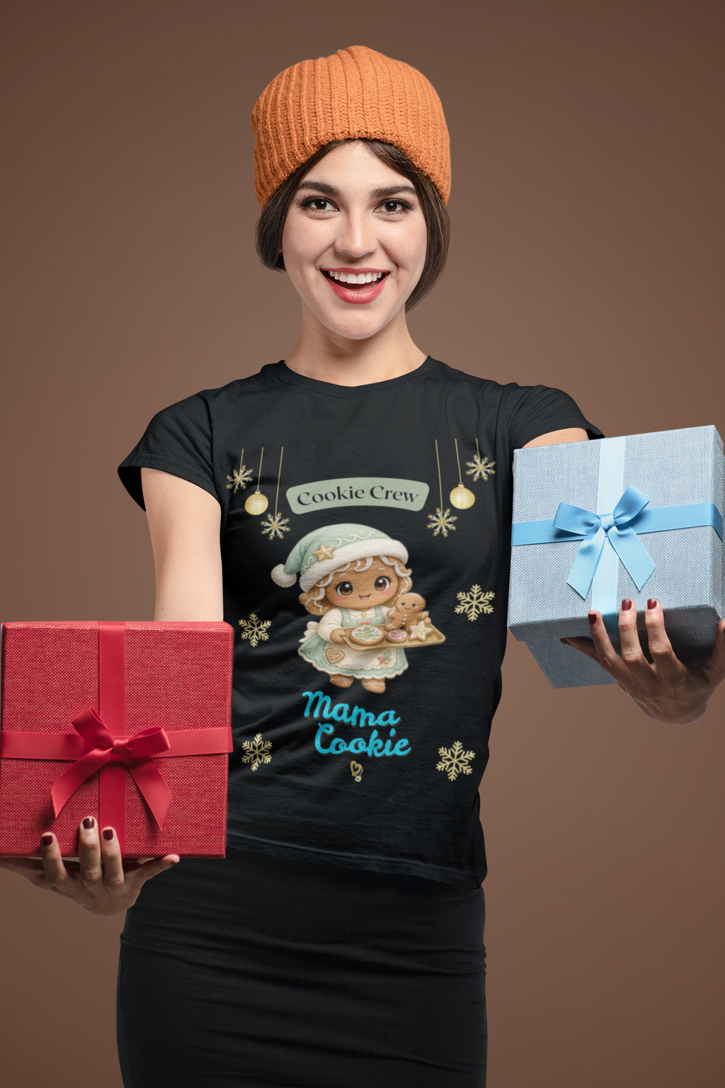 Mama Cookie Adults Christmas T-Shirt - woman in black