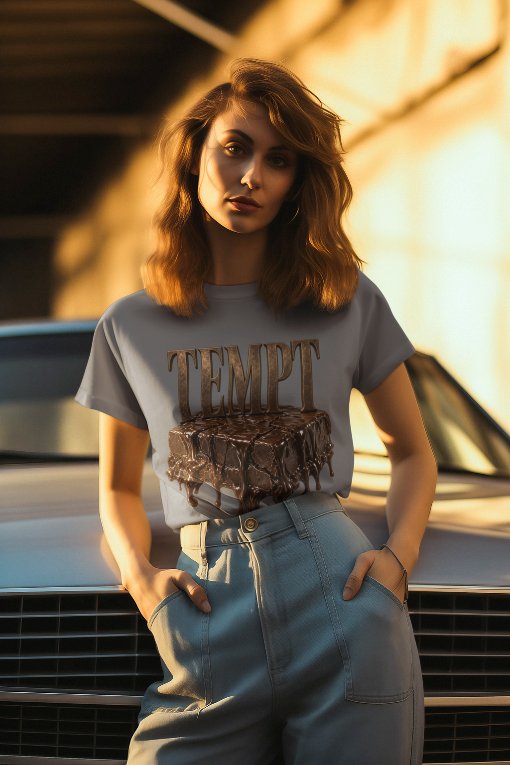 Tempt drip graphic tee grey woman classic car