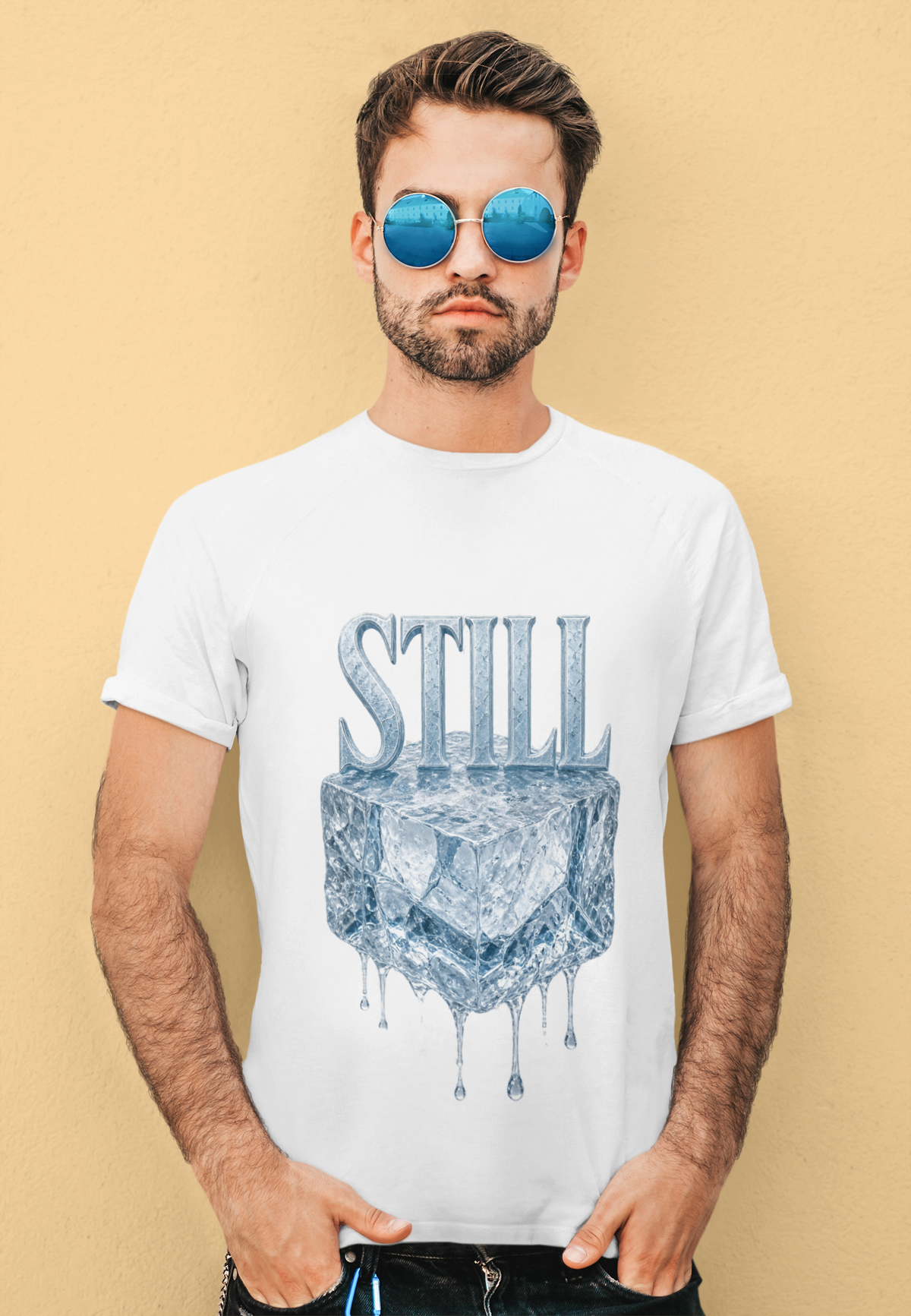 Still ice drip black men's graphic tee bearded man with sunglasses