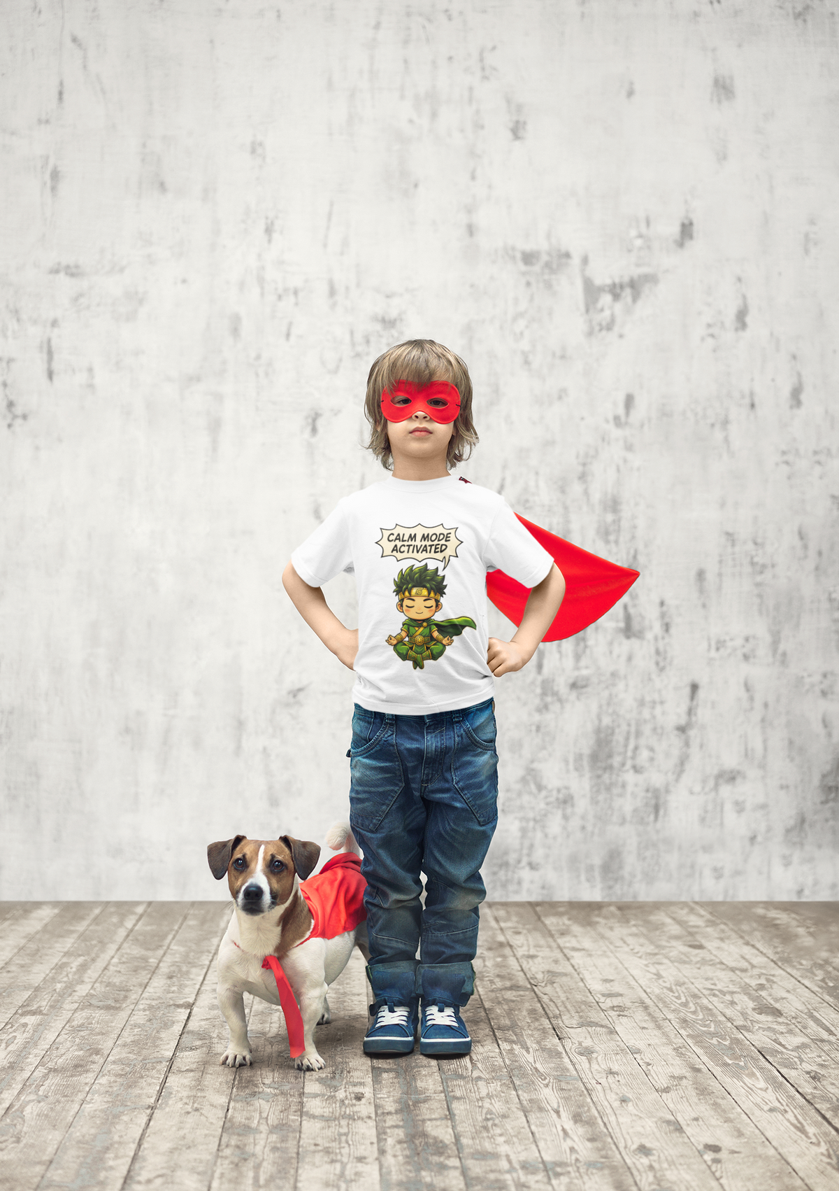 Mini Calm Mode T-Shirt Black - Boy with superhero costume