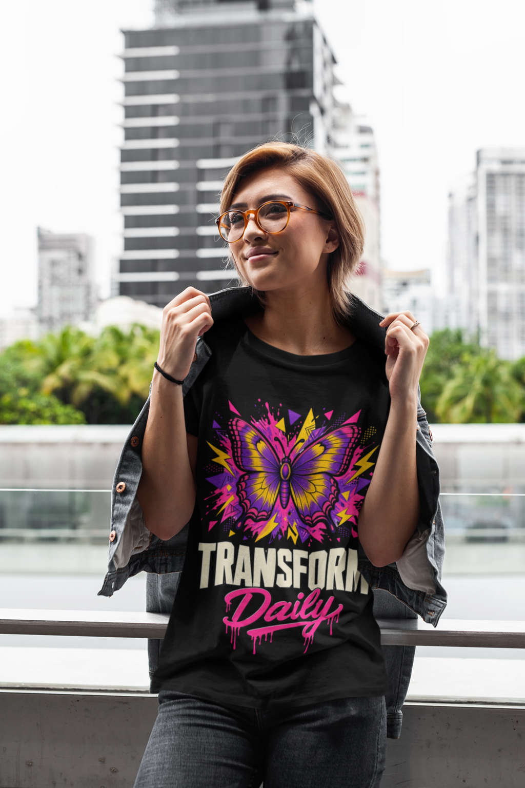 Transform Daily tee - Blue, female model city street