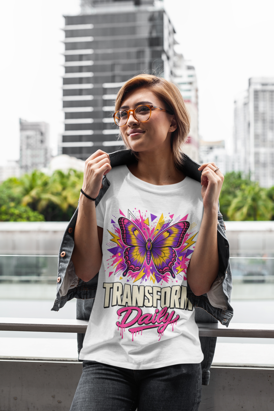 Transform Daily tee - White, female model city street