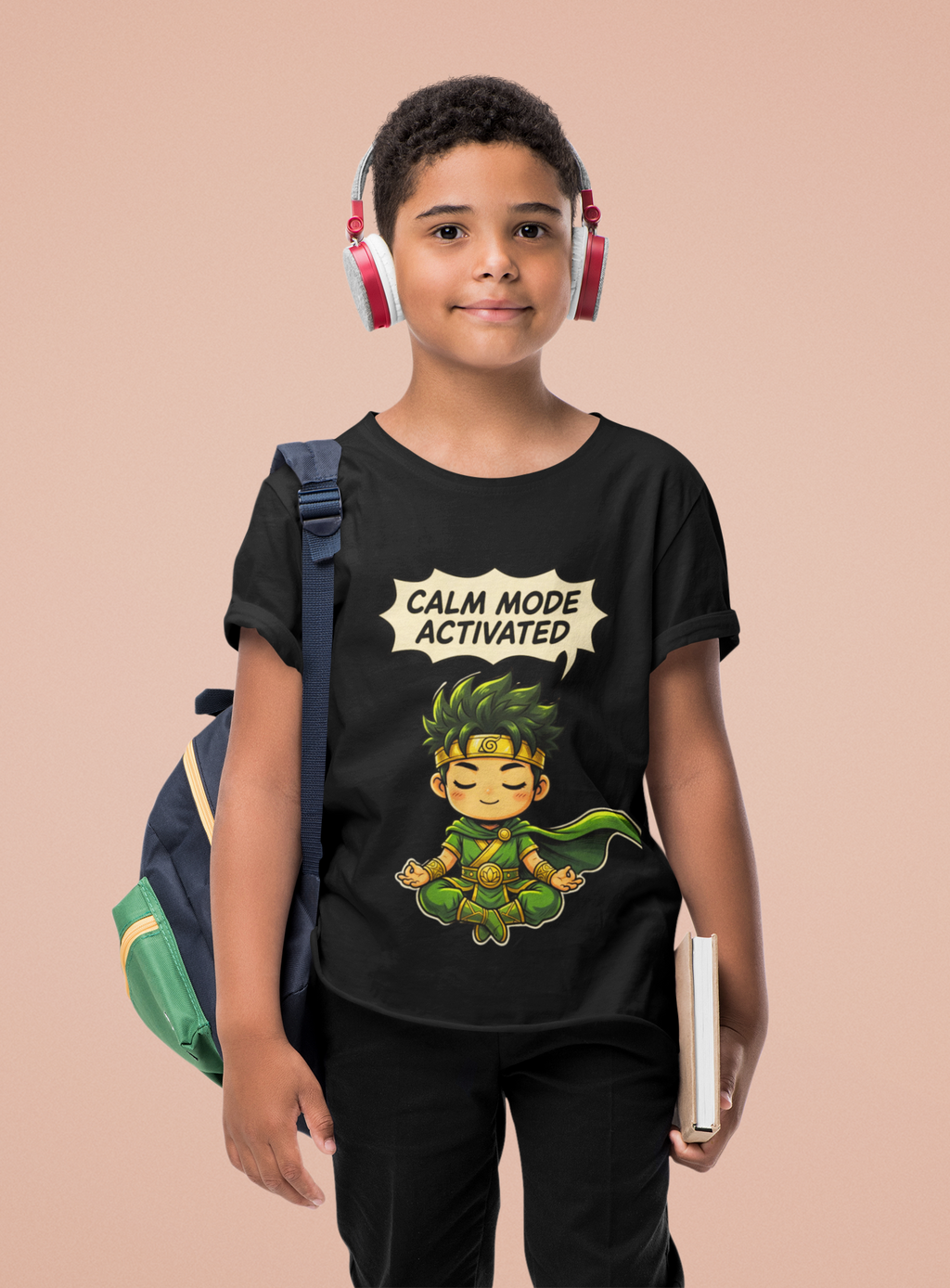 Mini Calm Mode T-Shirt White - Kid with school bag