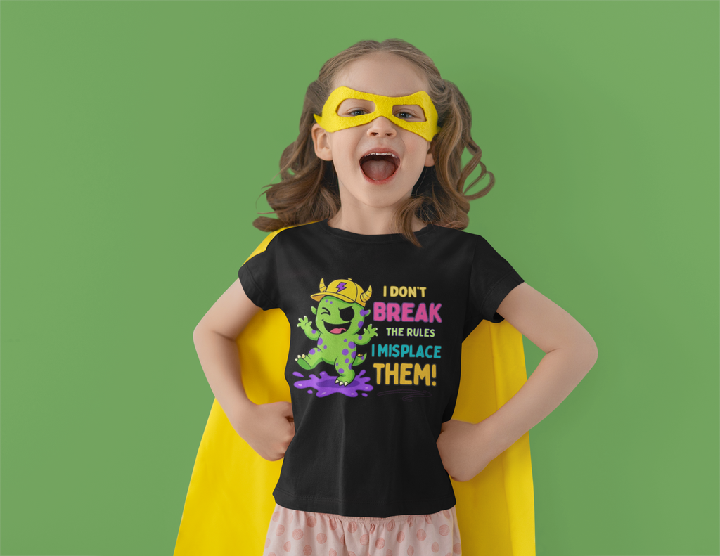 Mini Rule Bender T-Shirt Black - girl in superhero costume
