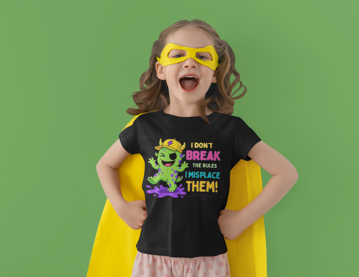 Mini Rule Bender T-Shirt Black - girl in superhero costume
