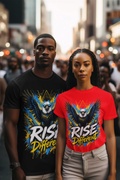 Rise Different tee - Black and Red, male and female models