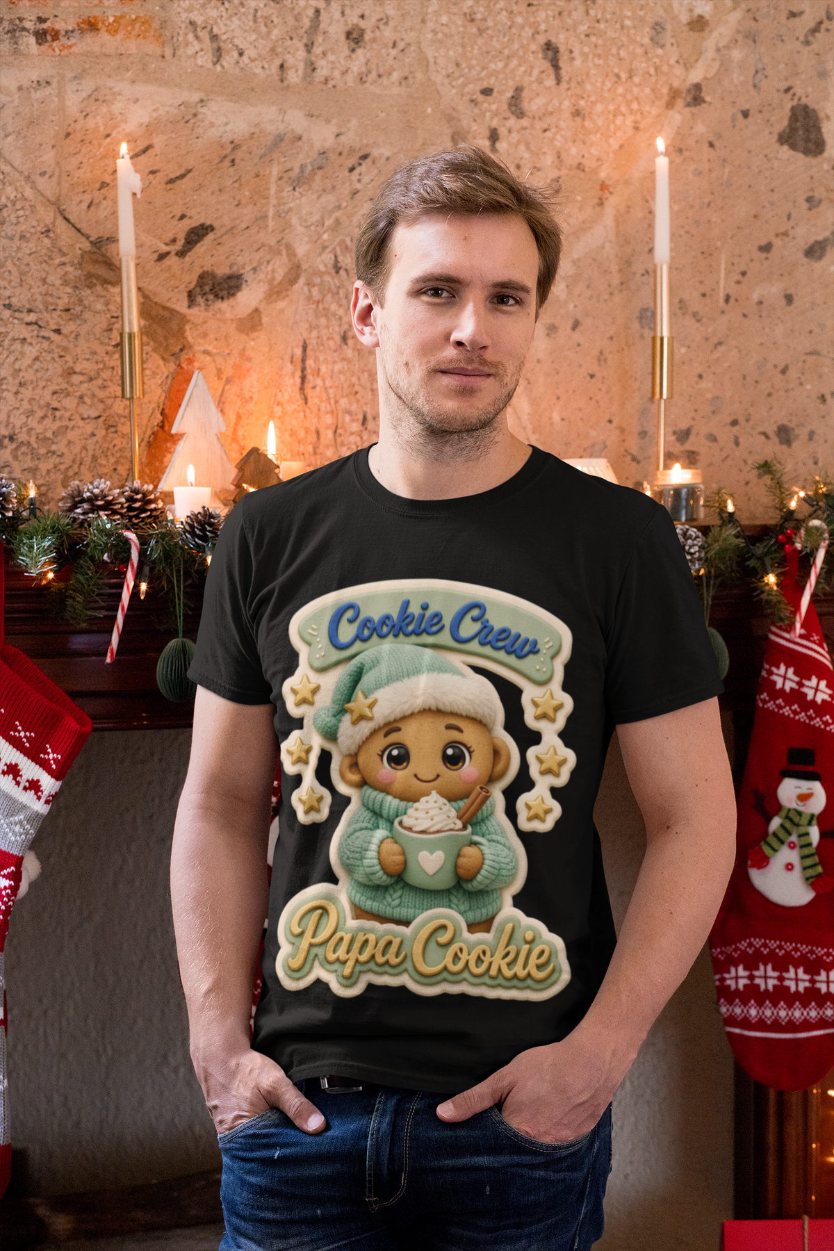 Papa Cookie Adults Christmas T-Shirt - man in red