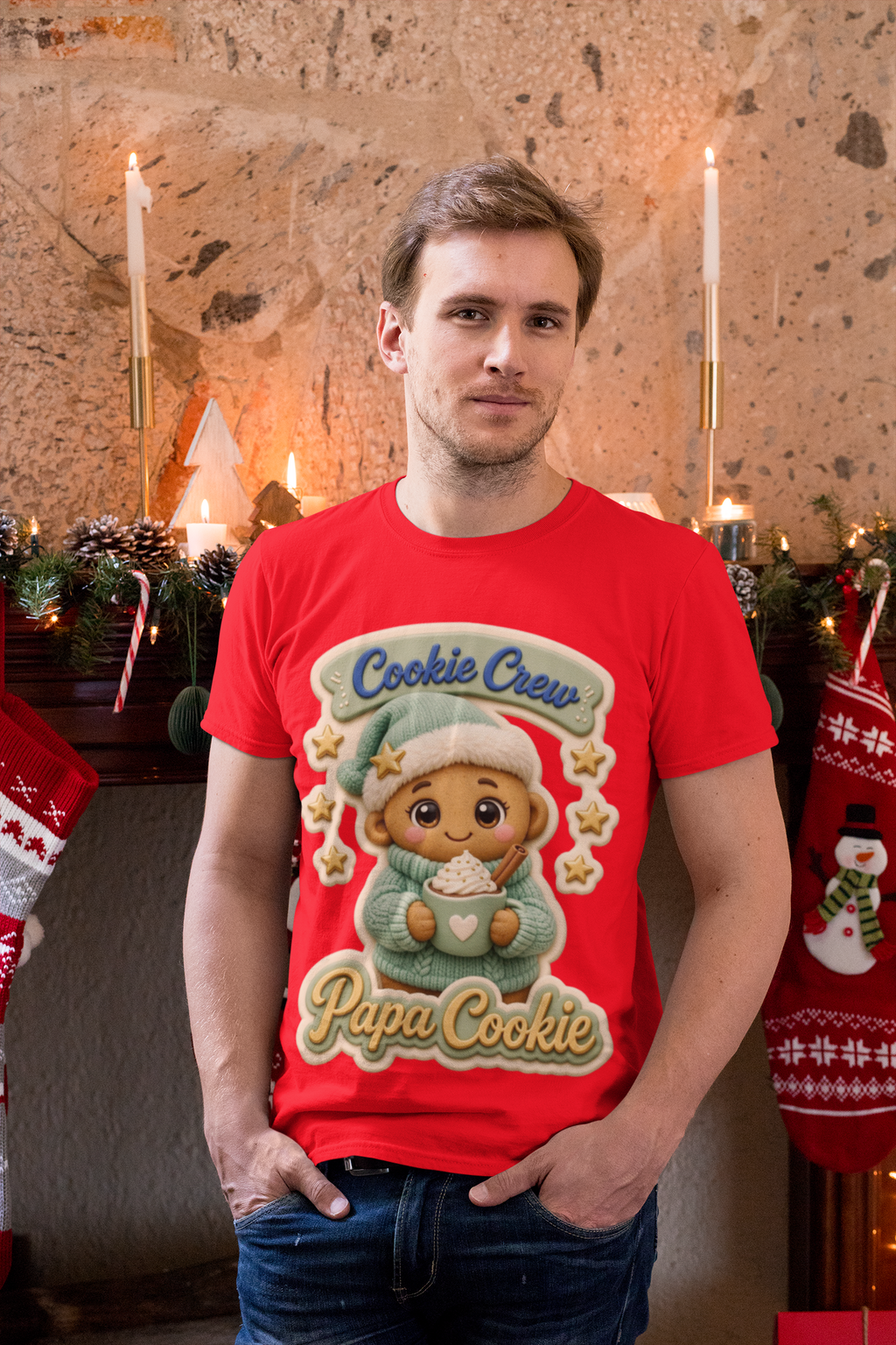 Papa Cookie Adults Christmas T-Shirt - man in black
