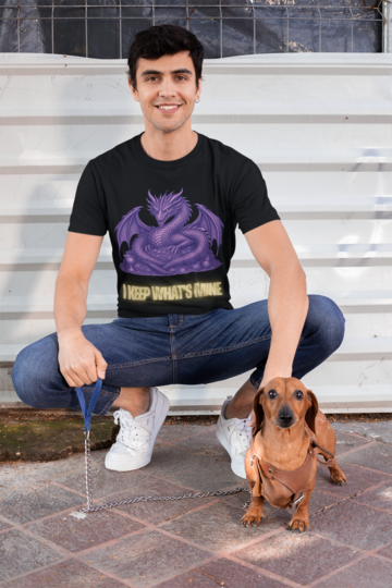 I Keep What's Mine - Man with dachshund dog in Black tee
