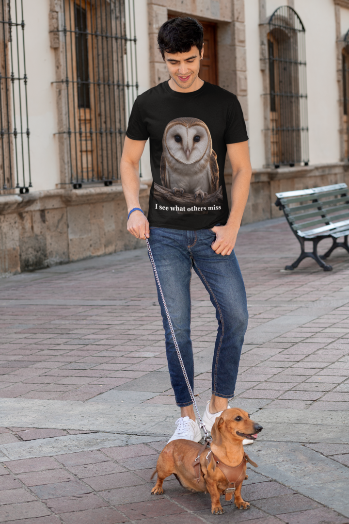 I See What Others Miss - Black tee man walking dog
