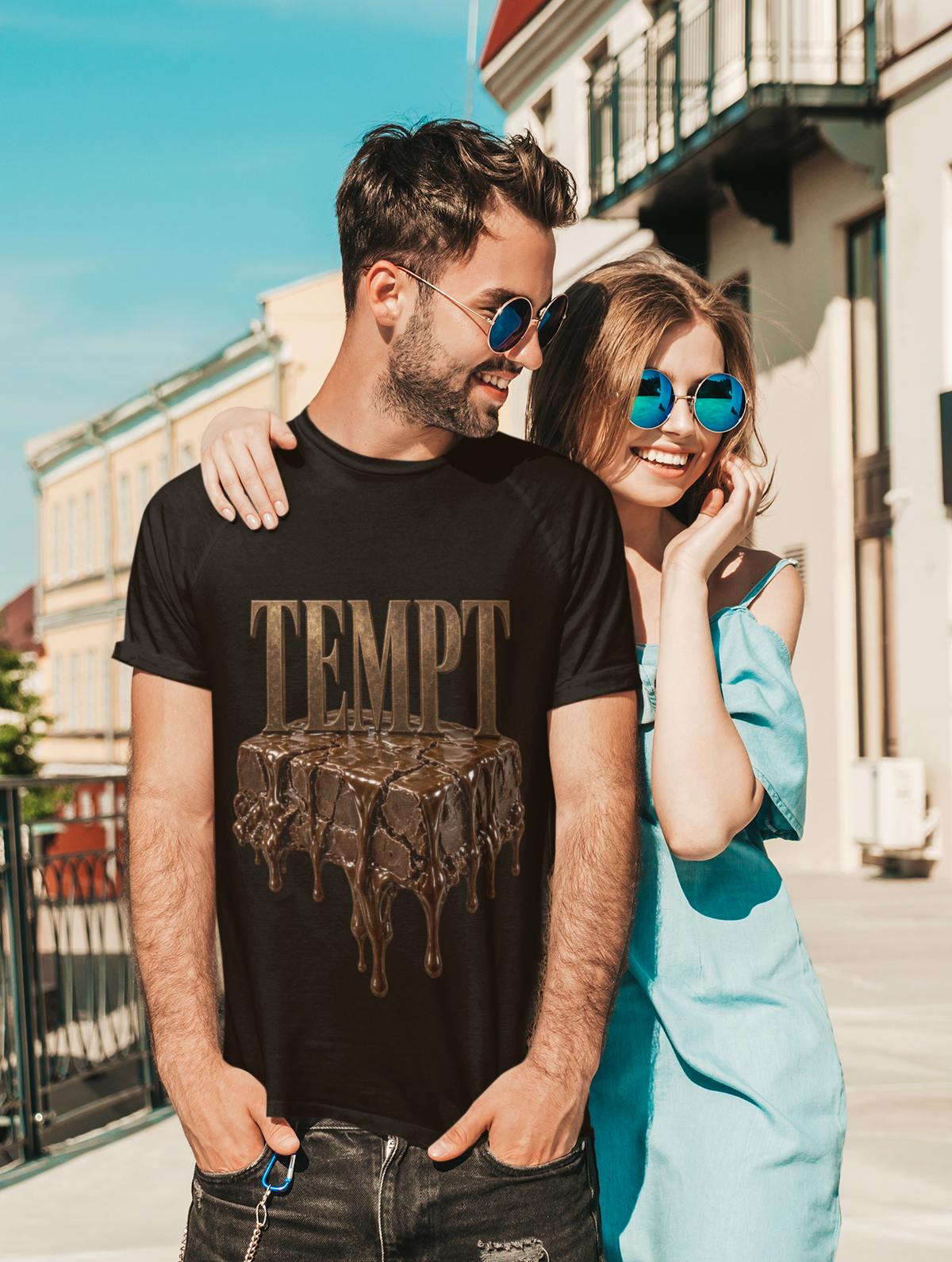 Tempt drip graphic tee white couple street