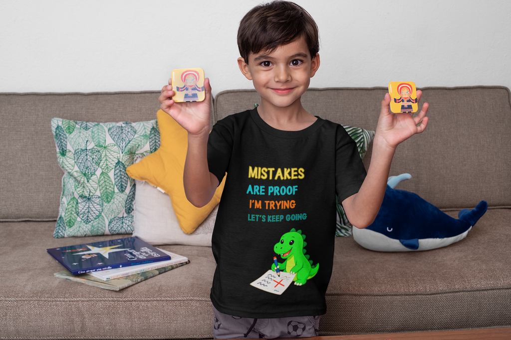 Mistakes Are Proof Tee Black - smiling boy playing at home