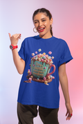 Stay Sweet Tee Blue - woman doing surf hand sign