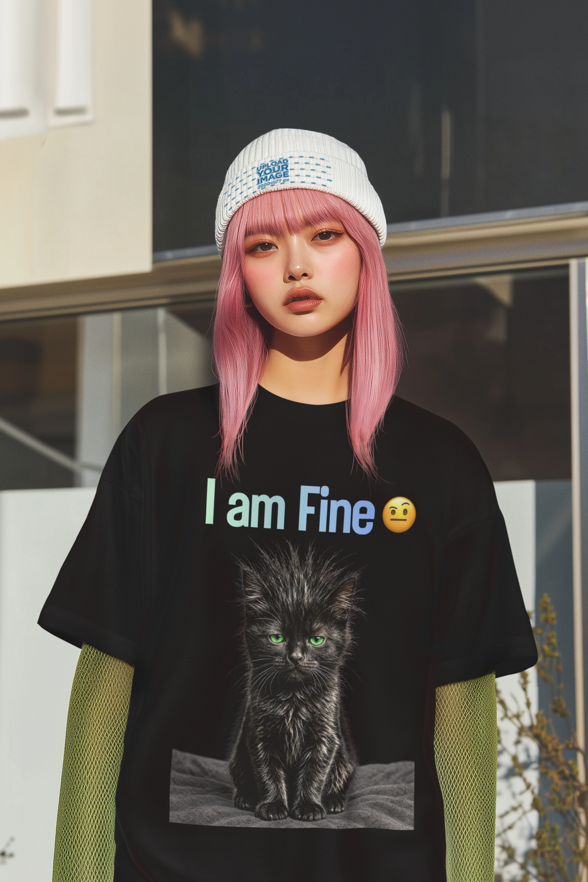 I am Fine Tee - Black lifestyle shot Y2K style