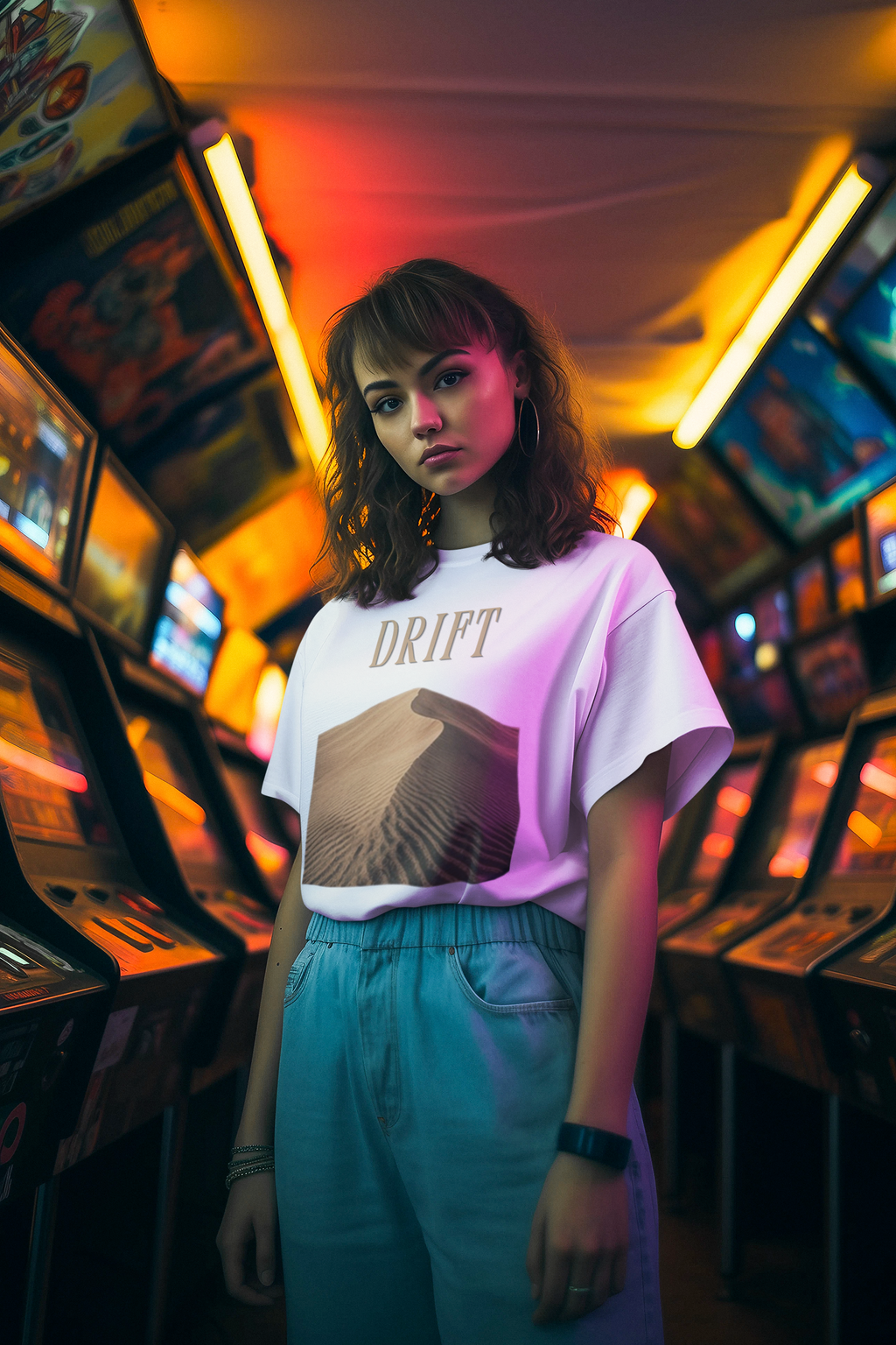 Drift Tee - White, woman arcade