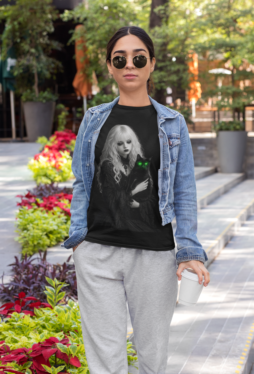 Midnight Familiar Tee Black - athleisure styled woman outdoors