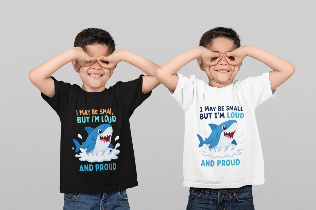 Mini Shark Energy T-Shirt - twin boys in Black and White at studio