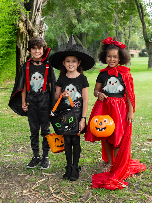 Boo Crew Kids Halloween T-Shirt - three kids in costumes